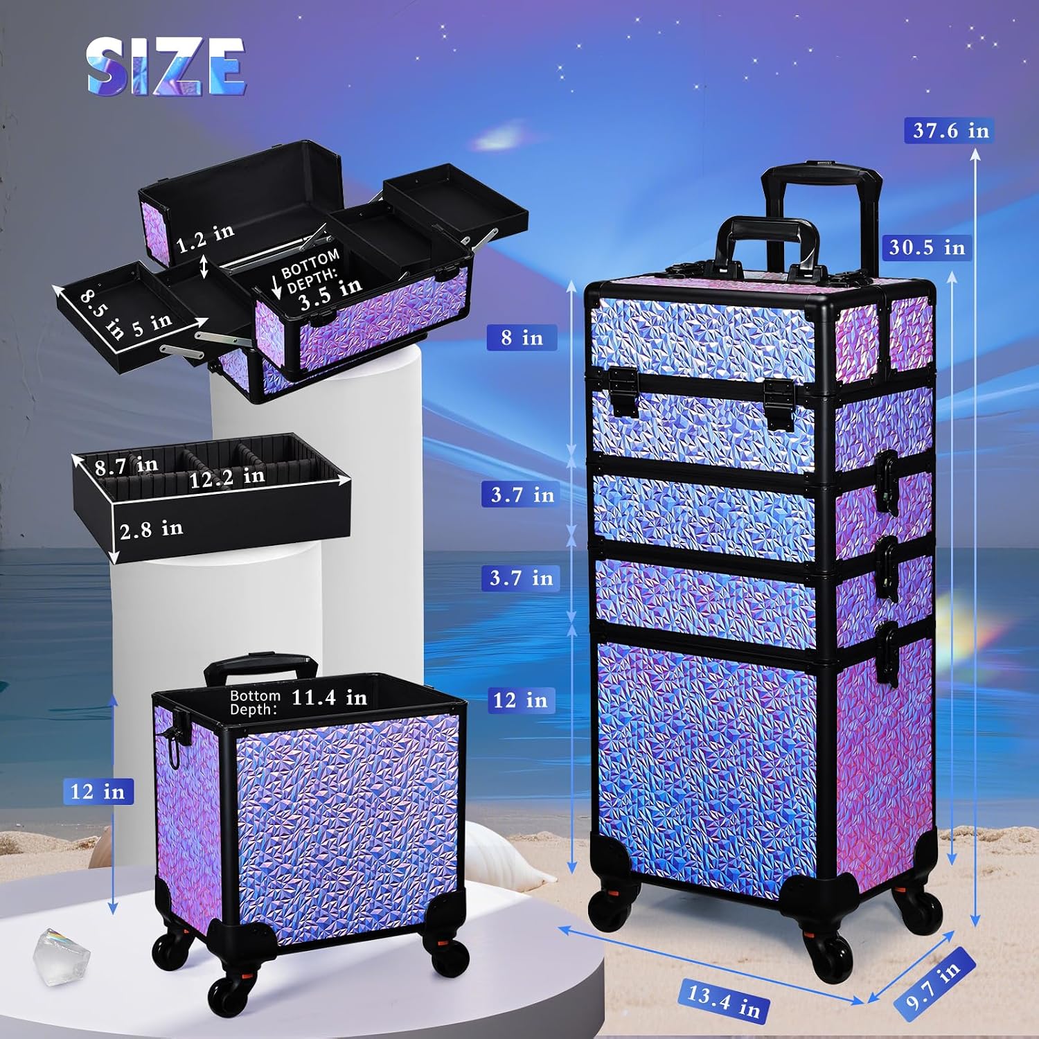 Rolling Makeup Train Case, Lar - Beauty For Makeup 评论和价格